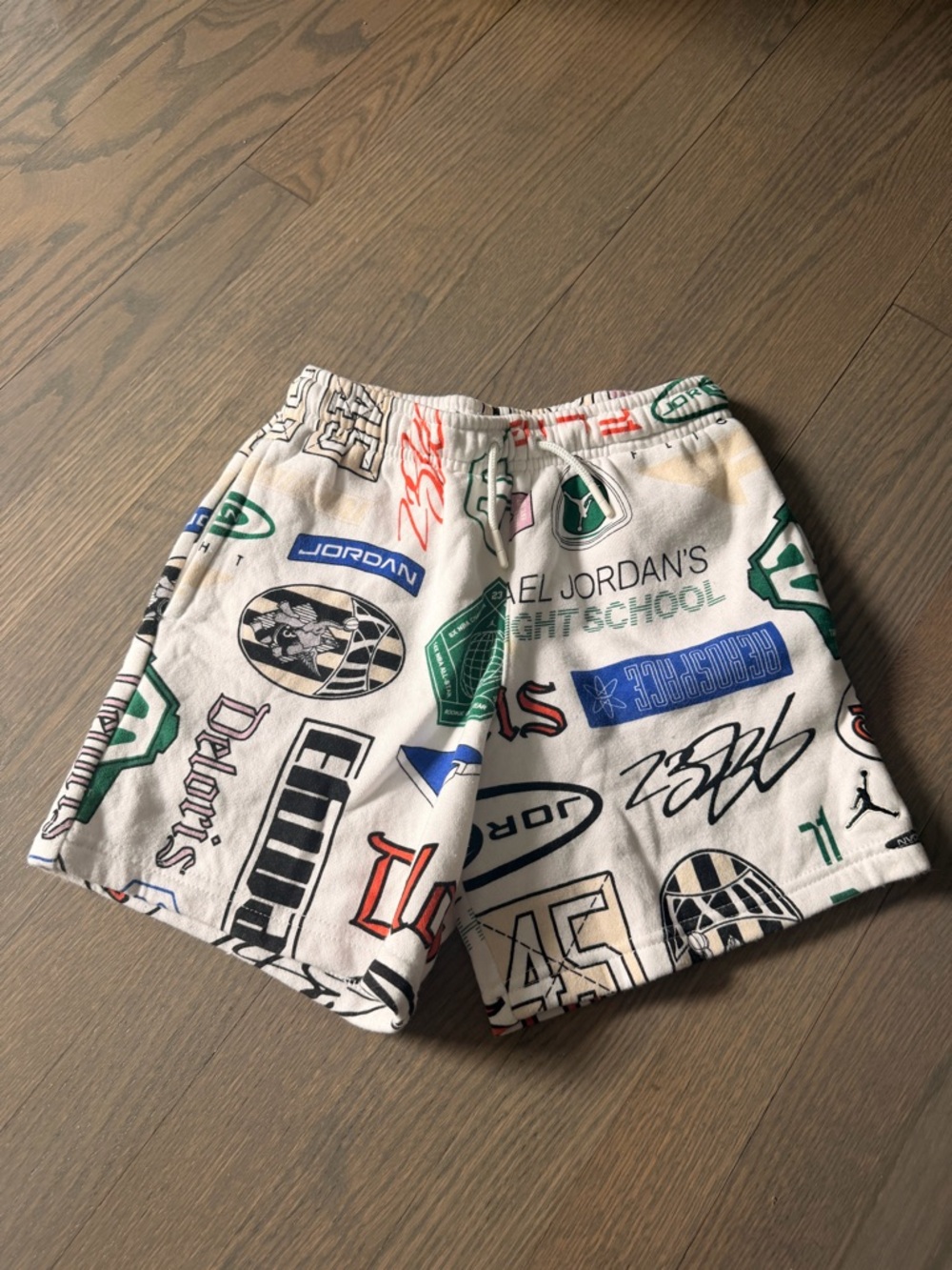 Jordan White Multi Logo-Print Athletic Shorts NWOT